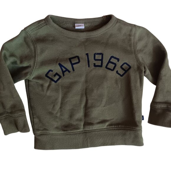 2T Baby Gap Sweatshirt 1969 Olive Green 2 Years Cotton Crewneck - Picture 1 of 4